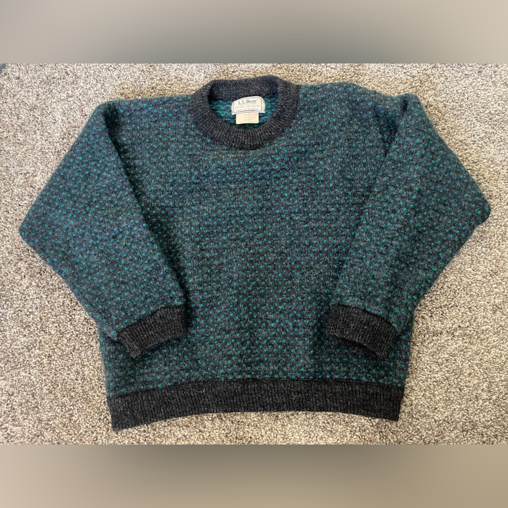 Ladies Vintage LL Bean Fisherman Birdseye Norwegian Wool Blend Sweater Size L